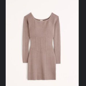 A&F Off-The-Shoulder Corset Mini Sweater Dress Taupe New with Tags